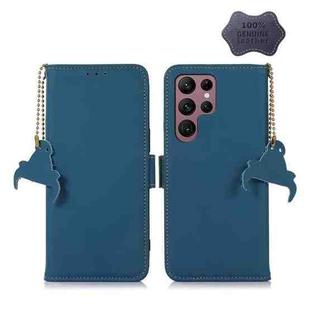 For Samsung Galaxy S24 Ultra 5G Genuine Leather Magnetic RFID Leather Phone Case(Blue)