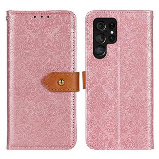 For Samsung Galaxy S24 Ultra European Floral Embossed Leather Phone Case(Pink)