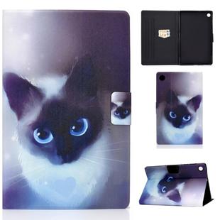 For Lenovo Tab M10 Plus TB-X606F Colored Drawing Horizontal Flip Leather Case with Holder & Card Slots & Sleep / Wake-up Function(Blue Eyed Cat)