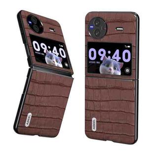 For vivo X Flip ABEEL Crocodile Texture Genuine Leather Phone Case(Brown)