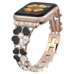 For Apple Watch 8 41mm Petal Metal Diamond Watch Band(Rose Gold+Black)