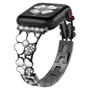 For Apple Watch 5 40mm Petal Metal Diamond Watch Band(Black+White)