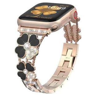 For Apple Watch Ultra 2 49mm Petal Metal Diamond Watch Band(Rose Gold+Black)