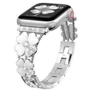 For Apple Watch 9 45mm Petal Metal Diamond Watch Band(Sliver+White)