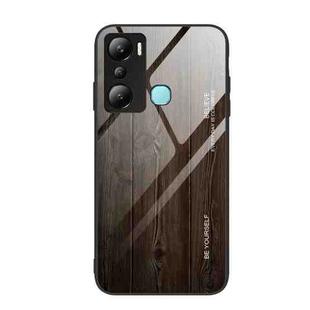 For Infinix Hot 20i Wood Grain Glass Phone Case(Black)