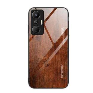 For Infinix Hot 20S Wood Grain Glass Phone Case(Dark Brown)