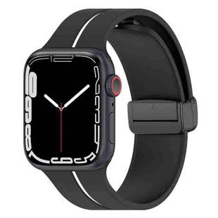 Two Color Folding Buckle Silicone Watch Band For Apple Watch Ultra 49mm(Black+White)