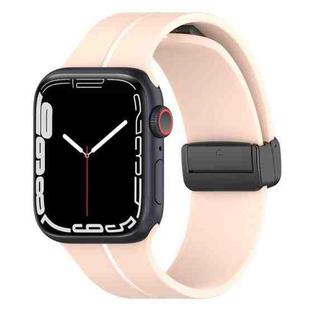 Two Color Folding Buckle Silicone Watch Band For Apple Watch 8 45mm(Pink+White)