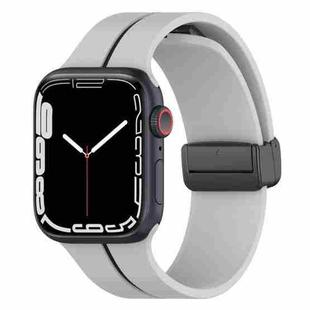 Two Color Folding Buckle Silicone Watch Band For Apple Watch 8 45mm(Light Grey+Black)