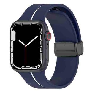 Two Color Folding Buckle Silicone Watch Band For Apple Watch 42mm(Midnight Blue+White)