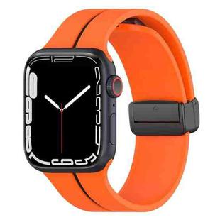 Two Color Folding Buckle Silicone Watch Band For Apple Watch 9 45mm(Orange+Black)