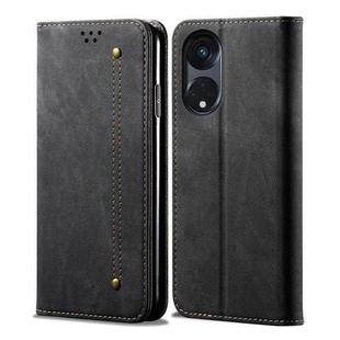 For OPPO A98 5G Denim Texture Casual Style Horizontal Flip Leather Case(Black)