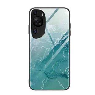 For Huawei P60 Art Marble Pattern Glass Protective Phone Case(Green Ocean)