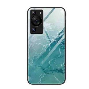 For Huawei P60 Marble Pattern Glass Protective Phone Case(Green Ocean)