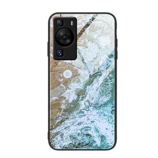 For Huawei P60 Marble Pattern Glass Protective Phone Case(Beach)