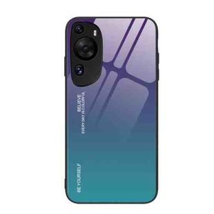 For Huawei P60 Art Gradient Color Glass Phone Case(Aurora Blue)