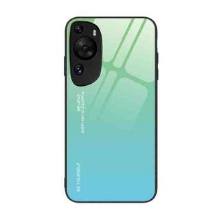 For Huawei P60 Art Gradient Color Glass Phone Case(Green Cyan)