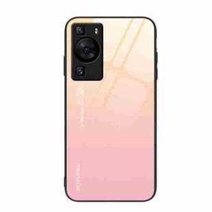For Huawei P60 Gradient Color Glass Phone Case(Yellow Pink)