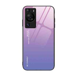 For Huawei P60 Gradient Color Glass Phone Case(Pink Purple)