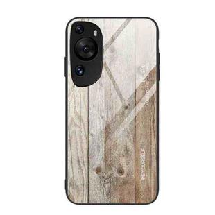For Huawei P60 Art Wood Grain Glass Phone Case(Grey)