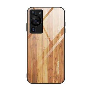 For Huawei P60 Wood Grain Glass Phone Case(Yellow)