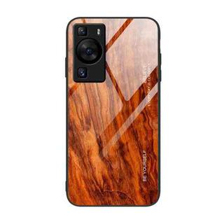For Huawei P60 Wood Grain Glass Phone Case(Light Brown)