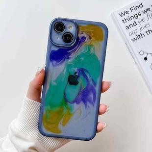 For iPhone 14 Plus Oil Painting Electroplating TPU Phone Case(Blue)