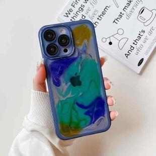 For iPhone 14 Pro Max Oil Painting Electroplating TPU Phone Case(Blue)