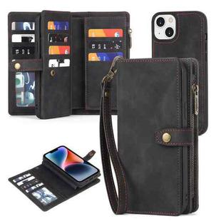 For iPhone 14 Zipper Wallet Magnetic Detachable Leather Phone Case(Black)