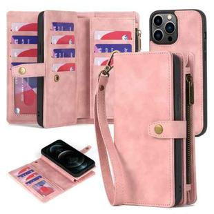 For iPhone 12 Pro Max Zipper Wallet Detachable MagSafe Leather Phone Case(Pink)