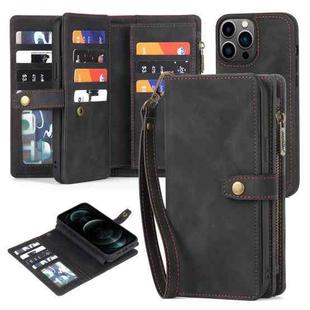 For iPhone 12 Pro Max Zipper Wallet Detachable MagSafe Leather Phone Case(Black)