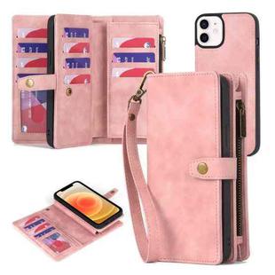 For iPhone 7 Plus / 8 Plus Zipper Wallet Detachable MagSafe Leather Phone Case(Pink)