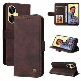 For Realme C55 Skin Feel Life Tree Metal Button Leather Phone Case(Brown)