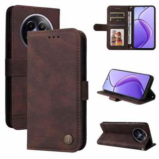 For Realme 12 Skin Feel Life Tree Metal Button Leather Phone Case(Brown)