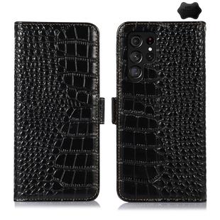 For Samsung Galaxy S24 Ultra Crocodile Top Layer Cowhide Leather Phone Case(Black)