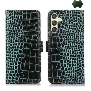 For Samsung Galaxy A25 5G Global Crocodile Top Layer Cowhide Leather Phone Case(Green)