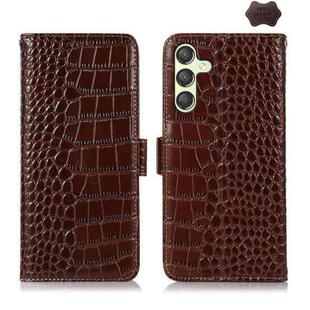 For Samsung Galaxy A25 5G Global Crocodile Top Layer Cowhide Leather Phone Case(Brown)