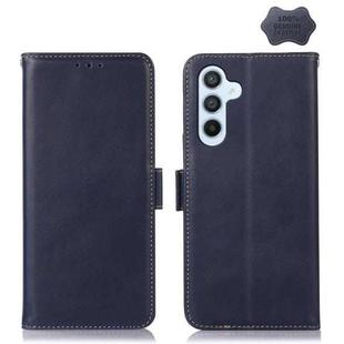 For Samsung Galaxy M54 5G Crazy Horse Top Layer Cowhide Leather Phone Case(Blue)