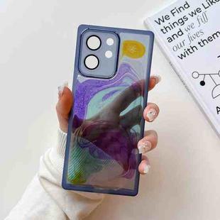 For OPPO Reno7 Oil Painting Electroplating TPU Phone Case(Blue)