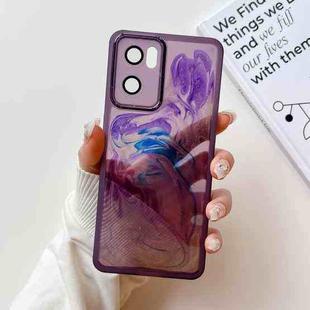 For OPPO Reno7 Oil Painting Electroplating TPU Phone Case(Purple)