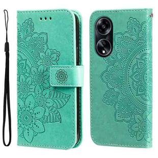 For OPPO A1 5G 7-petal Flowers Embossing Leather Phone Case(Green)