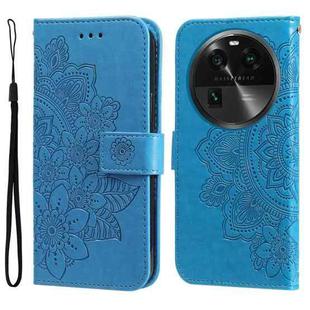 For OPPO Find X6 7-petal Flowers Embossing Leather Phone Case(Blue)