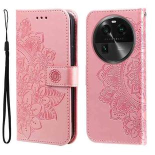 For OPPO Find X6 7-petal Flowers Embossing Leather Phone Case(Rose Gold)