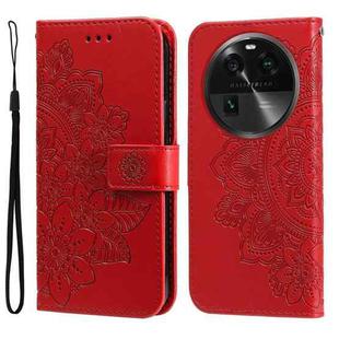 For OPPO Find X6 Pro 7-petal Flowers Embossing Leather Phone Case(Red)