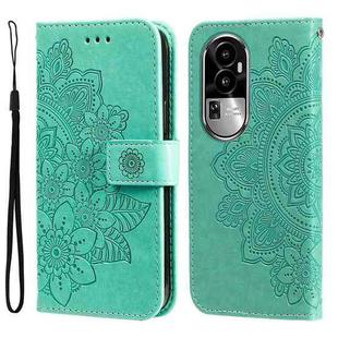For OPPO Reno10 7-petal Flowers Embossing Leather Phone Case(Green)