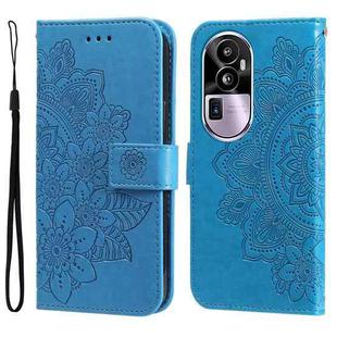 For OPPO Reno10 Pro+ 7-petal Flowers Embossing Leather Phone Case(Blue)