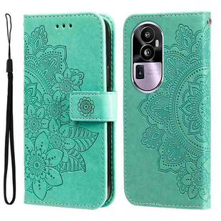 For OPPO Reno10 Pro+ 7-petal Flowers Embossing Leather Phone Case(Green)