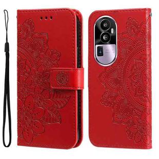 For OPPO Reno10 Pro+ 7-petal Flowers Embossing Leather Phone Case(Red)