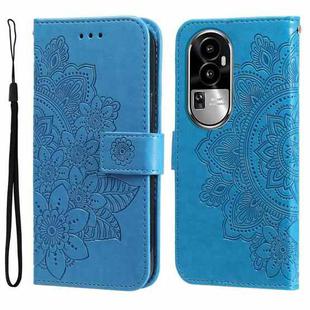 For OPPO Reno10 Pro 7-petal Flowers Embossing Leather Phone Case(Blue)