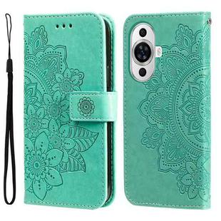 For Huawei nova 11 7-petal Flowers Embossing Leather Phone Case(Green)